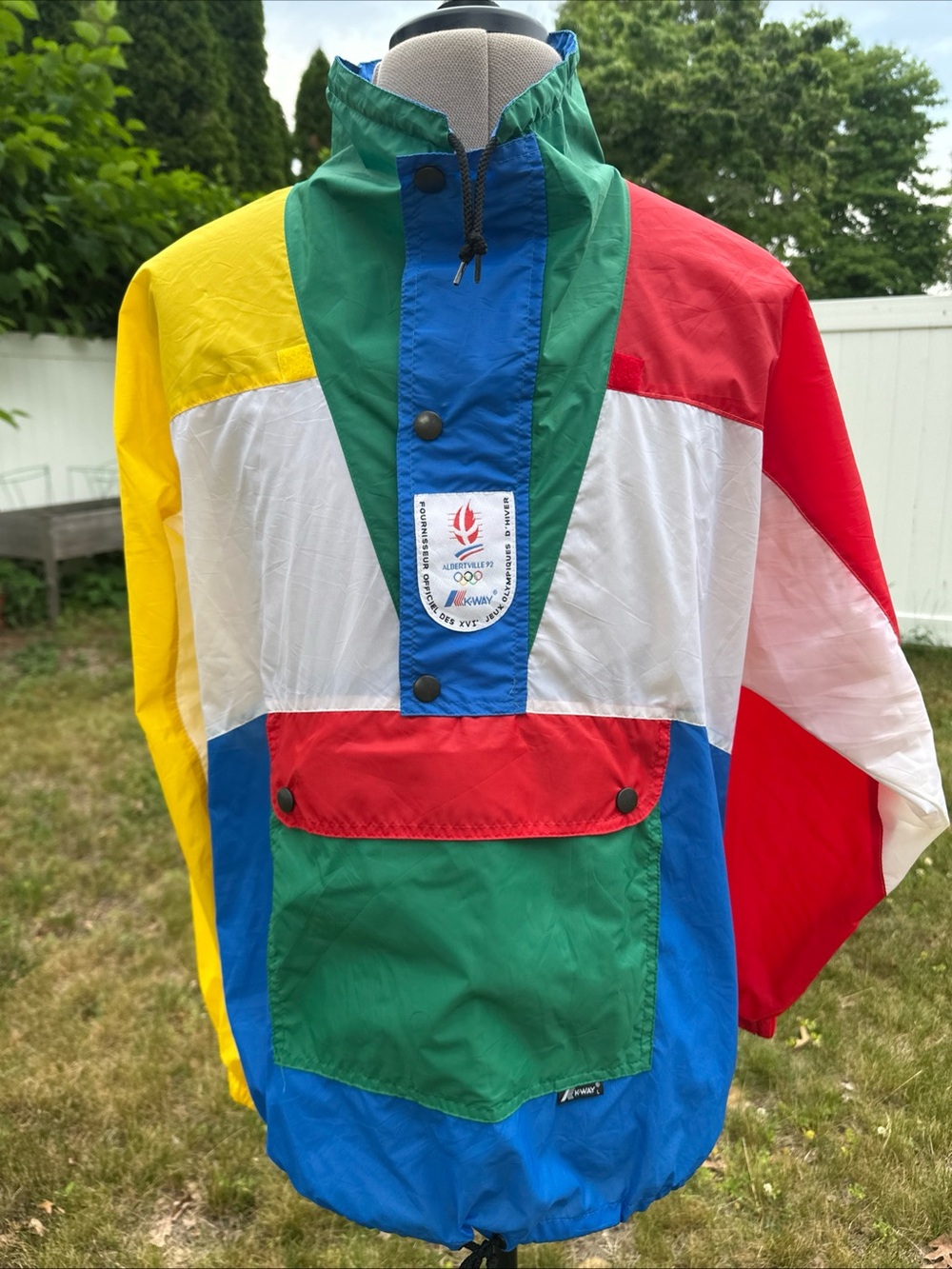 Albertville 1992 Olympics Jacket Men Large K-Way Colorblock Hood Anorak VTG RARE